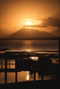 Ilha Do Mel, Paraná, Brazil - June 3, 2017: Sunset behind the mountain in the Honey Island.