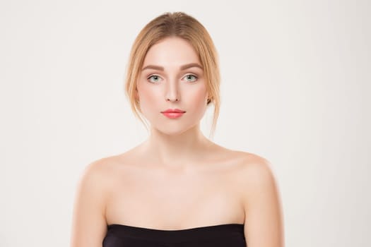 The Beautiful Girl face. Perfect skin and positive emotions. Studio shot