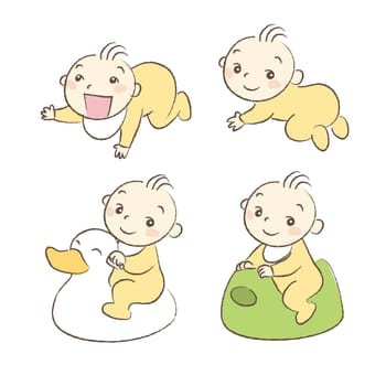 Set of babies various poses and expression