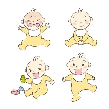 Set of babies various poses and expression