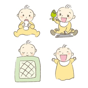 Set of babies various poses and expression