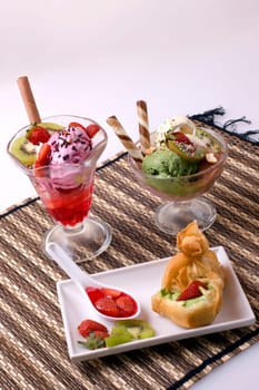 three kind of ice cream for dessert