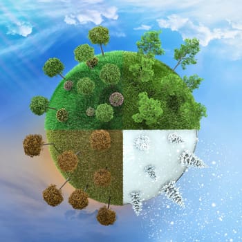 Seasons spring summer autumn and winter illustrated in one image