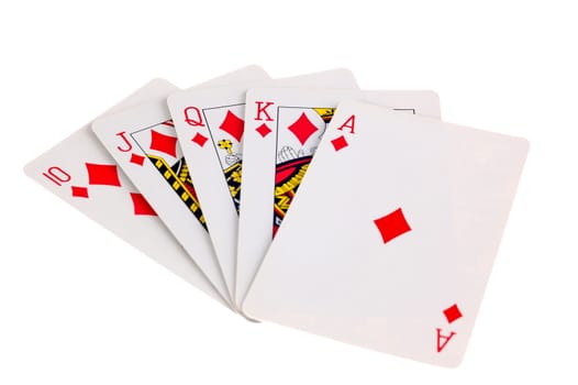 Diamond Royal Flush on White Background