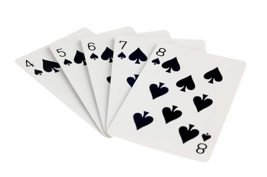 Spade straight flush on white background
