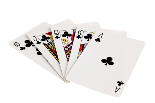 Club royal flush on white background