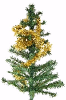 Fake plastic christmas tree isolated on white background
