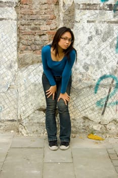 Young Asian Girl at Outdoor wearing blue shirt
