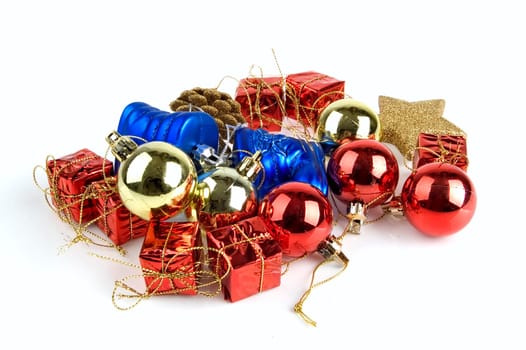 Colorful Christmas decorations on white background