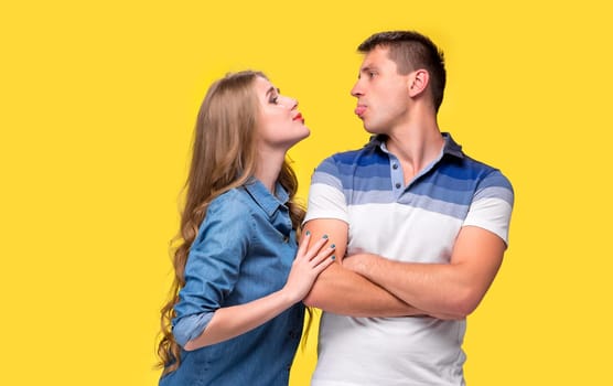 The conflict of couple - Woman shouting to man at they looking on each other