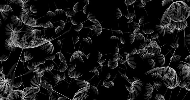 The 3d rendering of dandelion blowing silhouette. Flying blow dandel