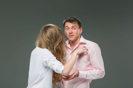 The conflict of couple - Woman shouting to man at studio