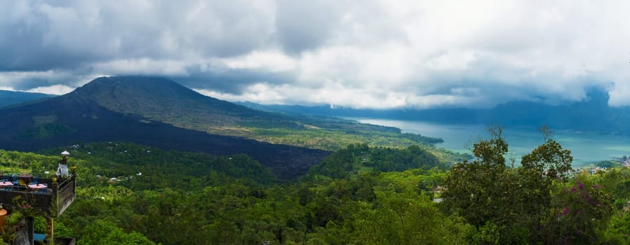 Panoramic view over Lake Batur and volcano near Kintamani village, Bali, Indonesia