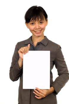 Beautiful Asian Model Holding Blank Sign, You Could Place Your Advertisement on this sheet