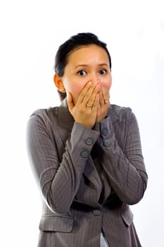 Asian Woman Shut Her Mouth on white background