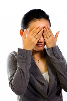 Asian Woman Close Her Eyes on White Background