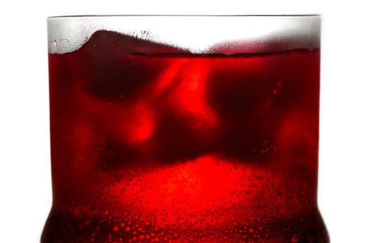Red Soda Drinks with ice cube in the glass