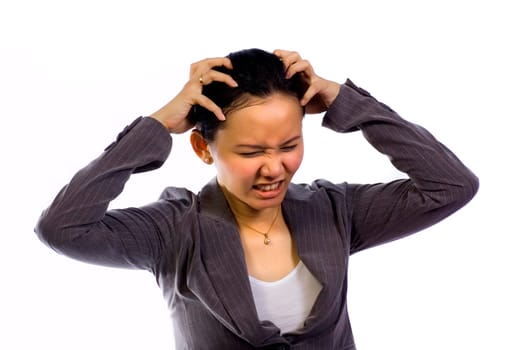 Asian Woman Got Stress on white background