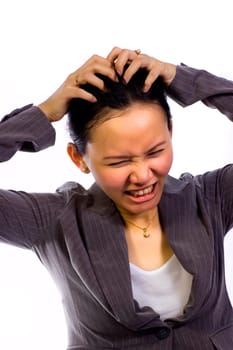 Asian Woman Got Stress on white background