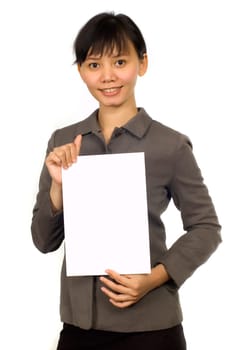 Beautiful Asian Model Holding Blank Sign, You Could Place Your Advertisement on this sheet