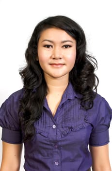 Asian Model Posing at white background. She looks pretty and fresh