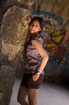 Portrait of Beautiful Asian Woman at Old Building