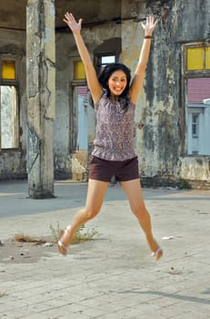 Portrait of Beautiful Asian Woman at Old Building Outdoor