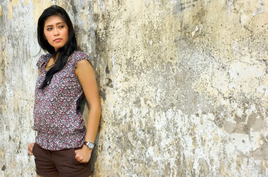 Portrait of Beautiful Asian Woman at Old Building Outdoor