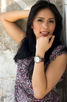 Portrait of Beautiful Asian Woman at Old Building Outdoor