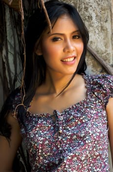 Portrait of Beautiful Asian Woman at Old Building Outdoor