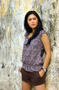 Portrait of Beautiful Asian Woman at Old Building Outdoor