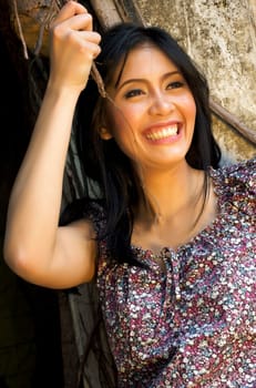 Portrait of Beautiful Asian Woman at Old Building Outdoor