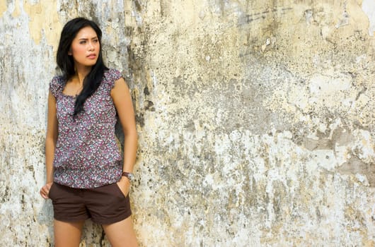 Portrait of Beautiful Asian Woman at Old Building Outdoor
