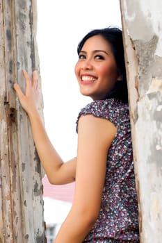 Portrait of Beautiful Asian Woman at Old Building Outdoor