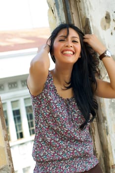 Portrait of Beautiful Asian Woman at Old Building Outdoor