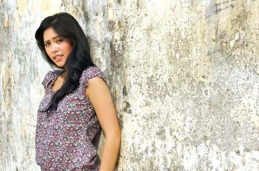 Portrait of Beautiful Asian Woman at Old Building Outdoor