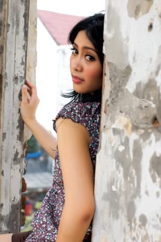 Portrait of Beautiful Asian Woman at Old Building Outdoor