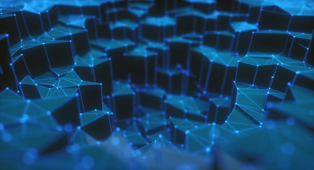 3D illustration, abstract background. Mesh with connections and points that can represent cloud computing or internet connections.