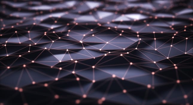 3D illustration, abstract background. Mesh with connections and points that can represent cloud computing or internet connections.