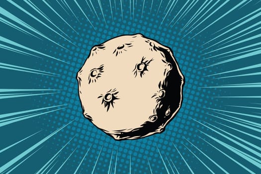 Asteroid with craters in space. Pop art retro vector illustration
