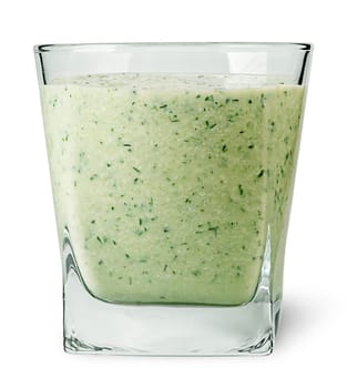 Vegetable cocktail. Cucumber smoothie close up on white background