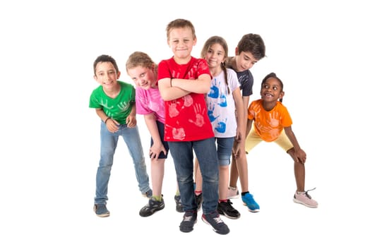 Group of children posing isolated in white