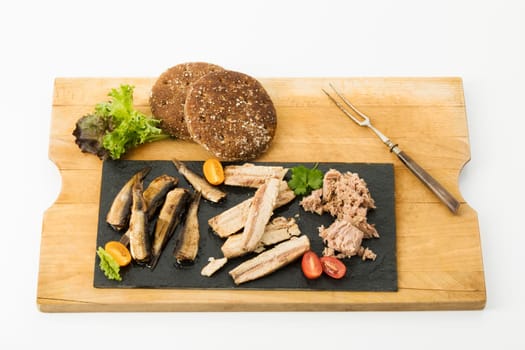 cold fish platter,tuna,sardines,sprats