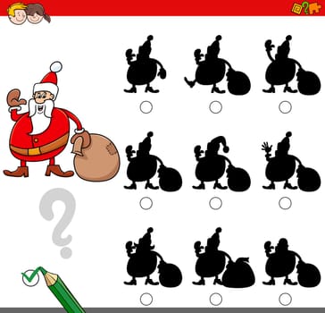 Cartoon Illustration of Finding the Right Shadow Educational Activity for Kids with Christmas Santa Holiday Character