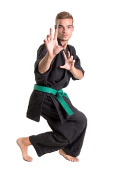 Martial arts student isolated in a white background