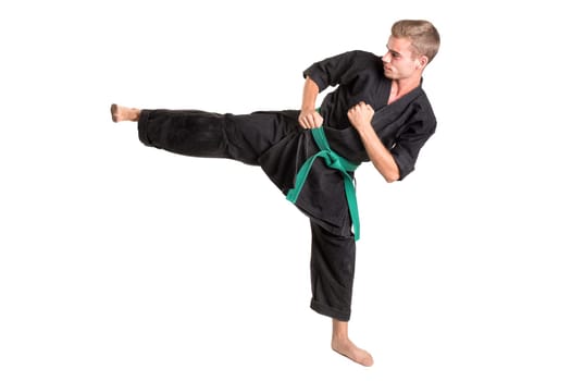 Martial arts student isolated in a white background