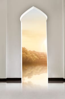 Beautiful landscape view at sunset from balcony mosque