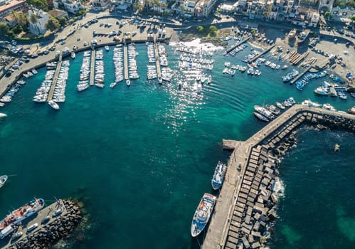 Aerial view of the beautiful marina in Acitrezza, Sicily