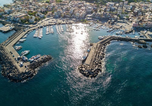Aerial view of the beautiful marina in Acitrezza, Sicily