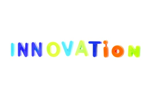 Word innovation isolated on white background made from colorful toys letters